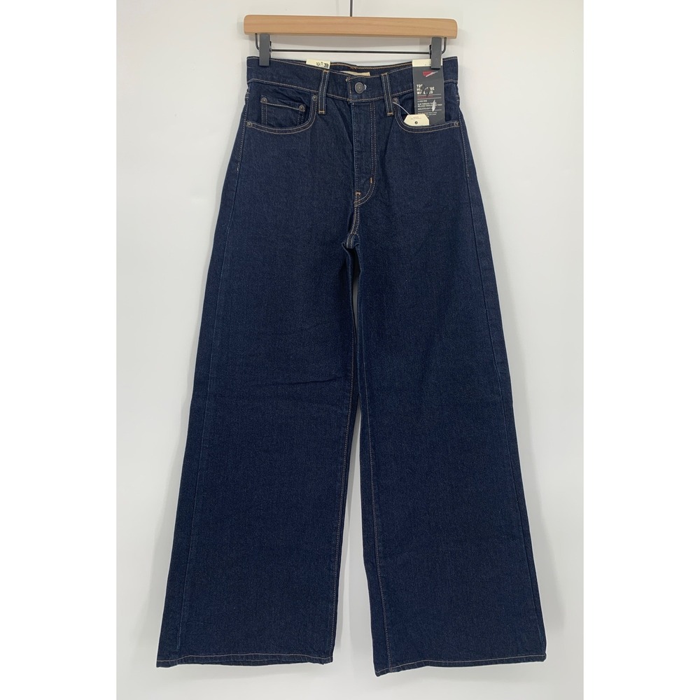 Levis Wide Leg Jeans Womens 27 Blue 728 High Rise Wide Leg Dark Wash Denim NEW